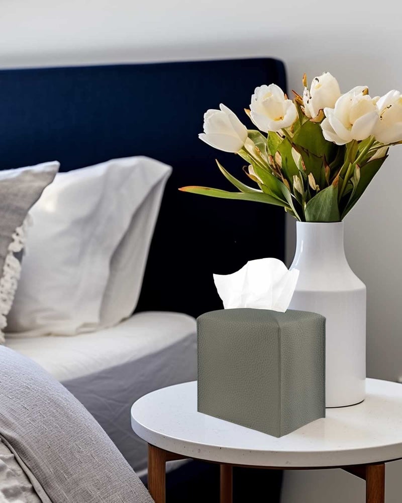 JESMINI Tissue Box Cover Tissue Holder - Square Leather Tissue Cover Box with Bottom Belt [JESMINI  Dark Grey] Decorative Tissue Box Holder for Bathroom/Night Stands/Office - Image 5